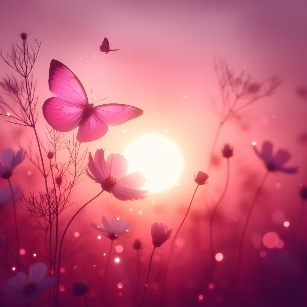 pink butterfly in the sunset