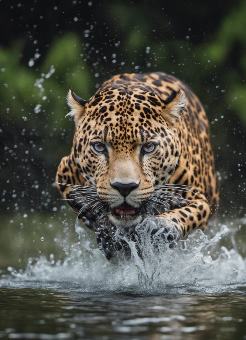 Aquatic photography captures incredible Obese jaguar diving through water to catch food, natural