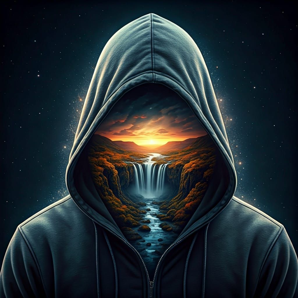 This image is a fascinating and surreal digital artwork that combines elements of nature, human form, and abstract concepts. Here's a detail...