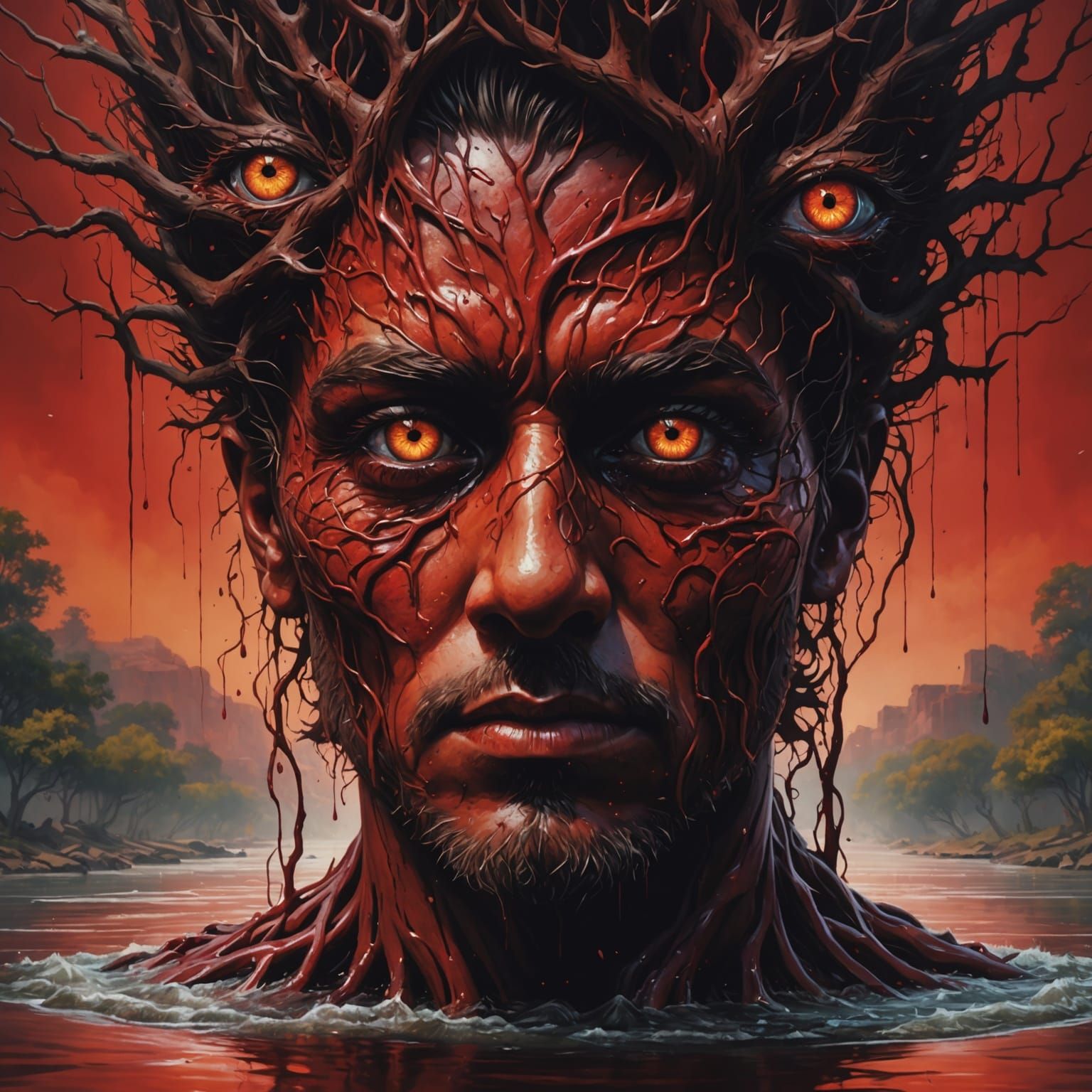 Tree of eyes in a river of blood