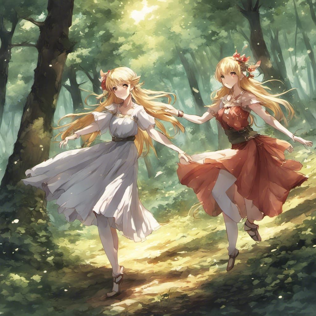 Woodland elfs dancing in forrest