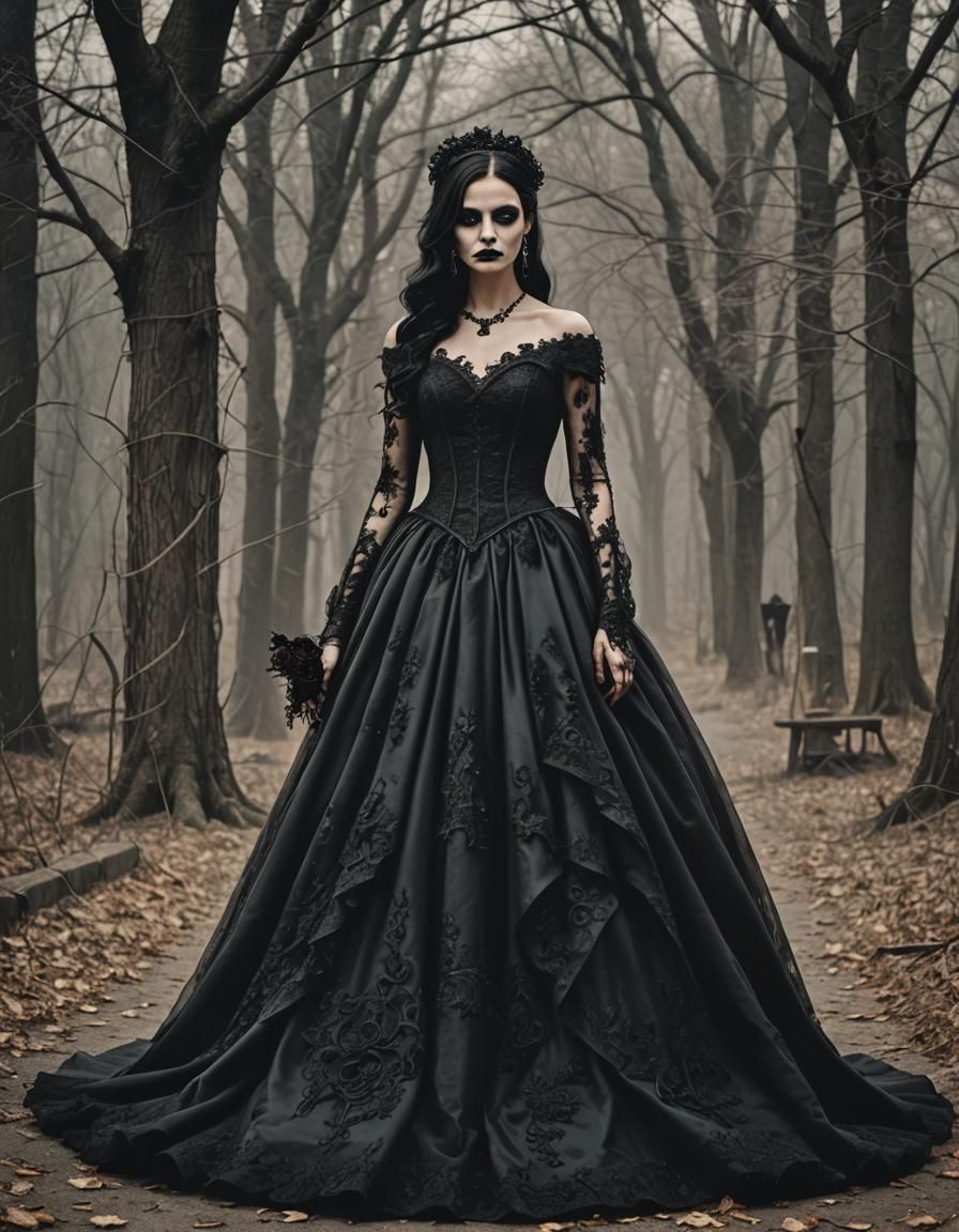 Dark gothic romantic creepy wedding black dress - AI Generated Artwork ...