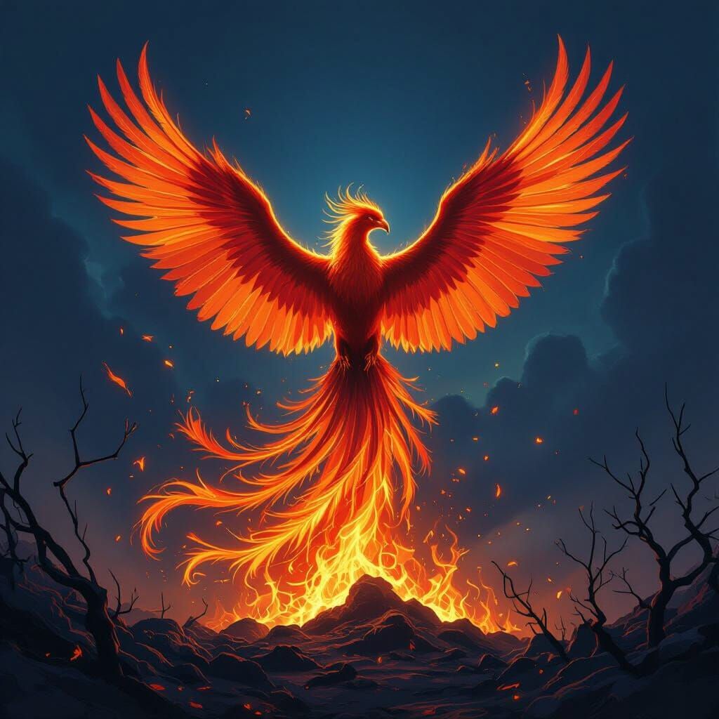 Majestic Phoenix Rises From Ashes in Fiery Display