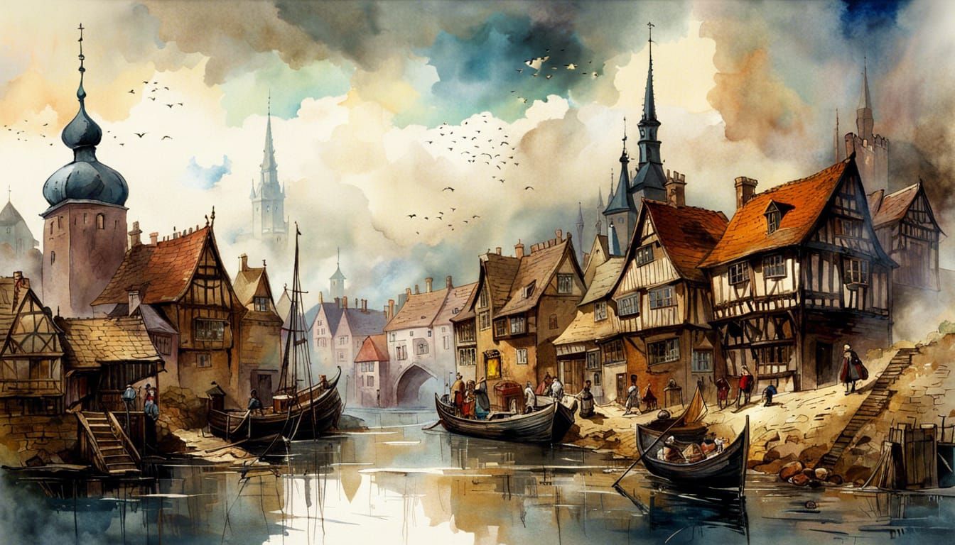 MedievalEuropeanCanalTown (SDXL)  by @VulcanSphere