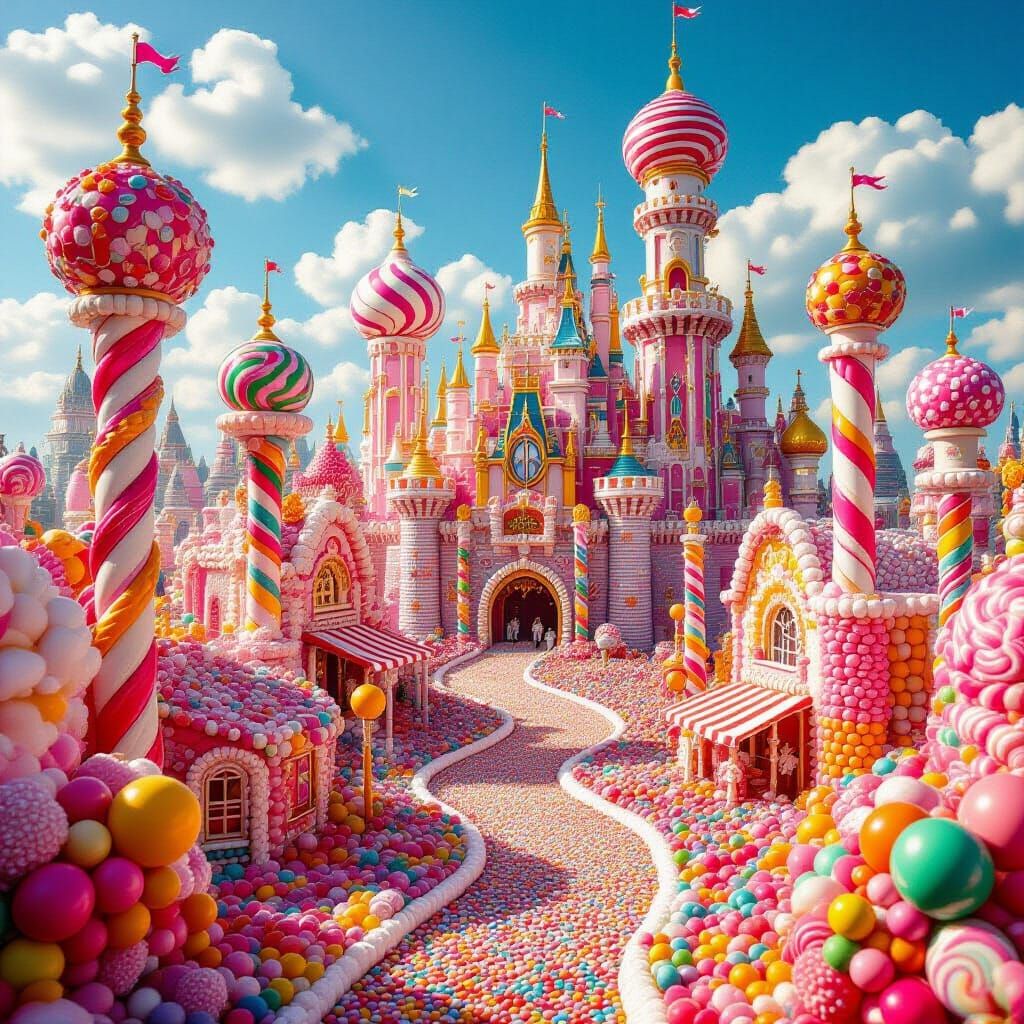 City of candy. Everything is made of candy. Technicolor. Cinematic. Realistic.  by @MisterSir