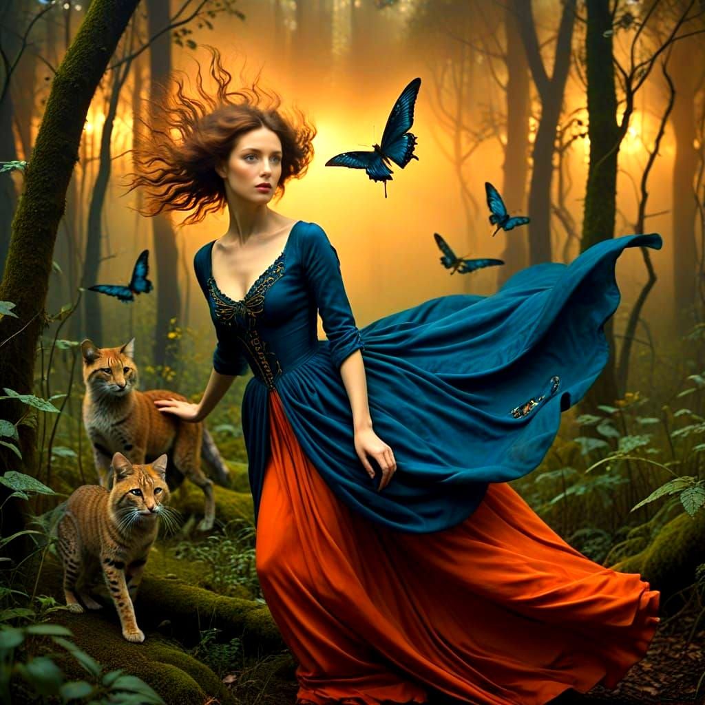 Mysterious Ladies and Creatures in Eerie Forest