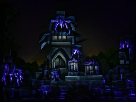 sinister dark temple at night