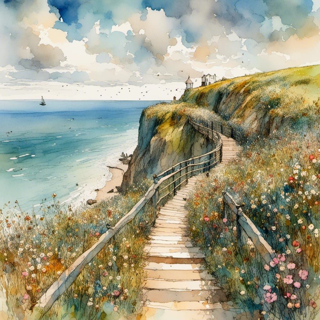 cliffs and sea boardwalk
