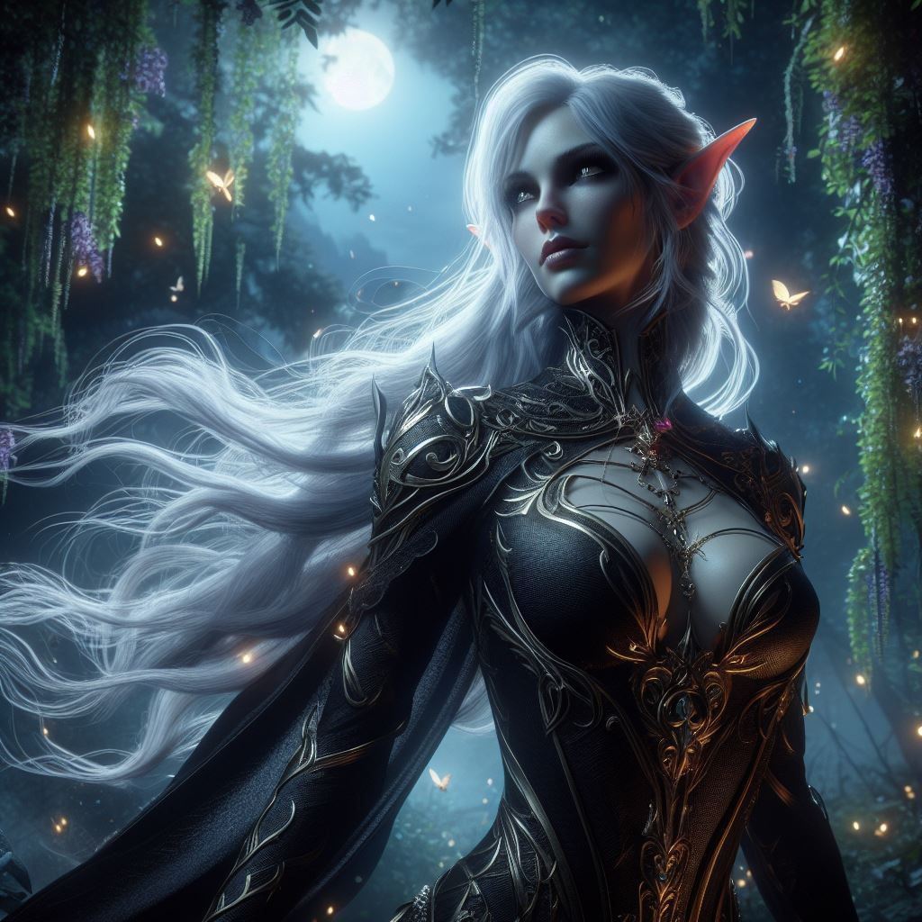 Dark elf in the night forest