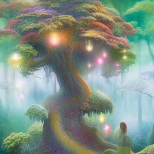 office worker lost in fairy forest intricately detailed hype...