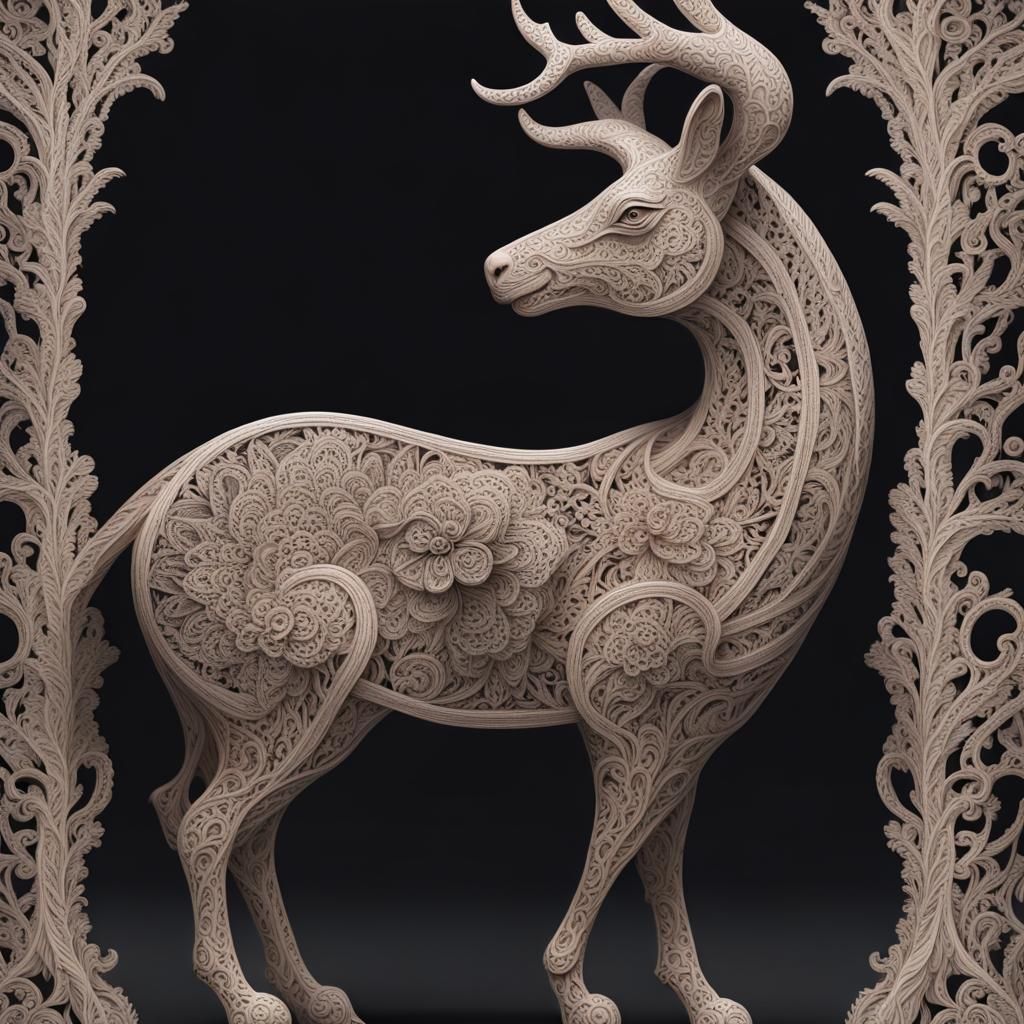 Lifelike lace patterns of wooden animals  by @Emerande 
