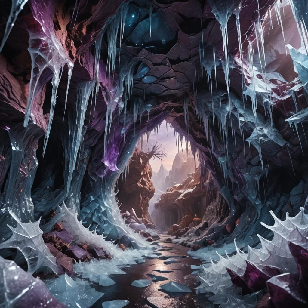 Icy Spiderwebs Guard Cave Entrance in Matte Painting