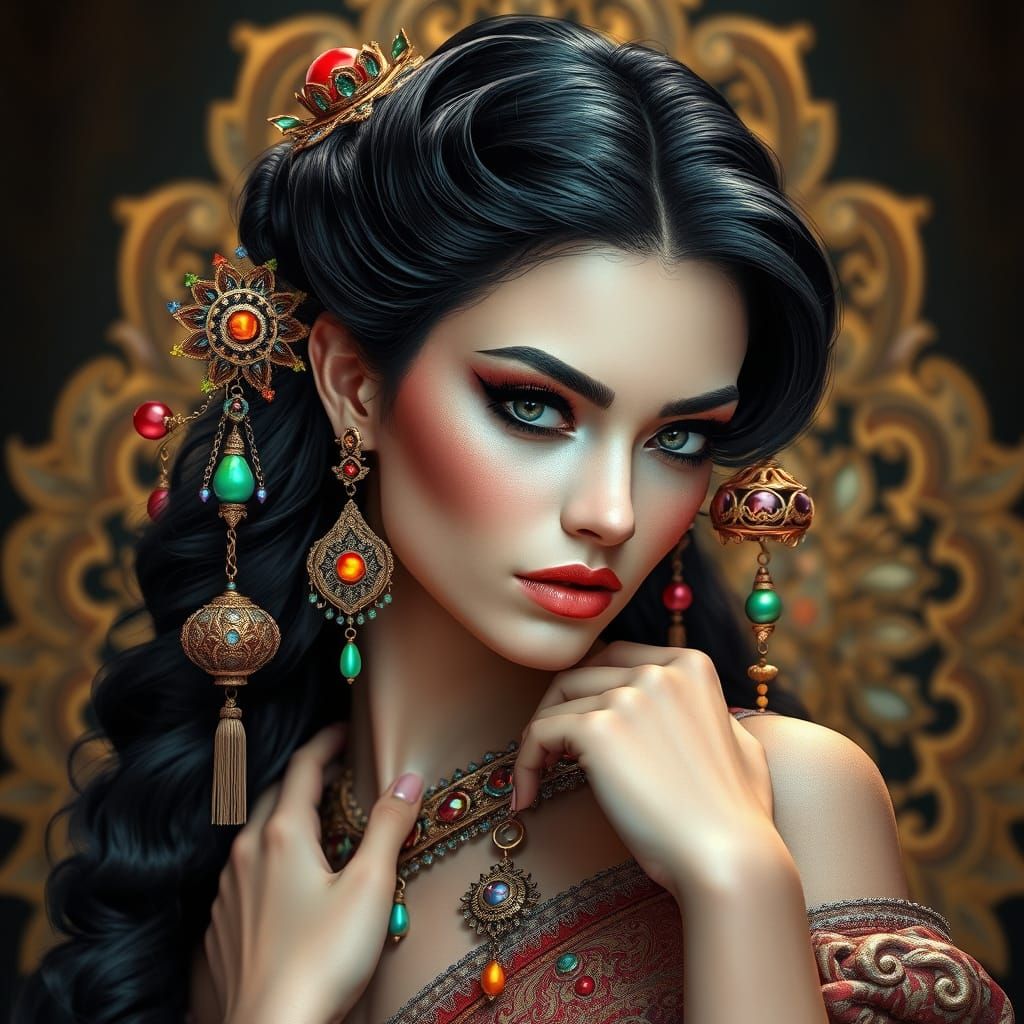 Regal Woman in Vibrant, Ornate Attire