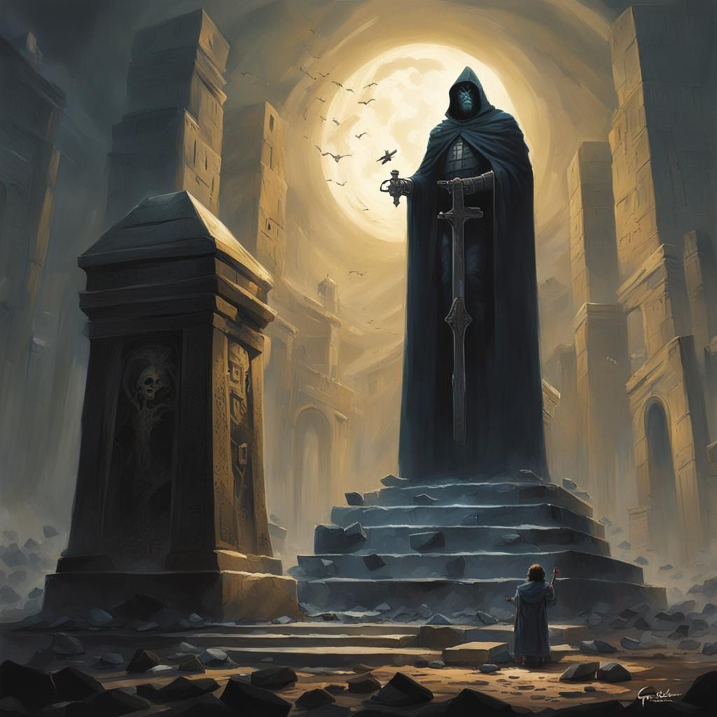 a specter of light standing guard over the tomb of a fallen ...