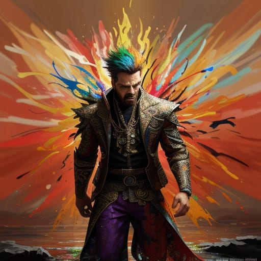 Person Experiencing Intense Joy in Vibrant Splash Art