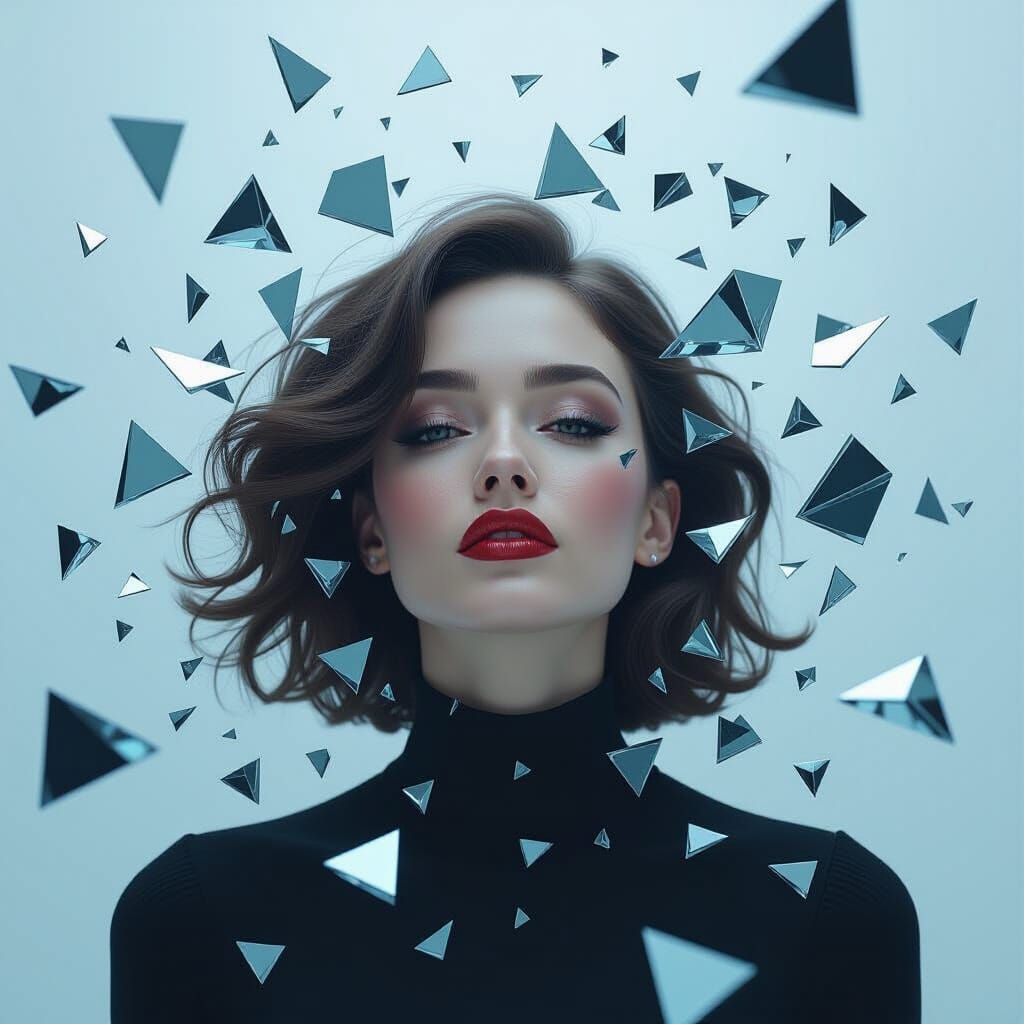 Woman in Kaleidoscopic Glass Shards: Futuristic Digital Art