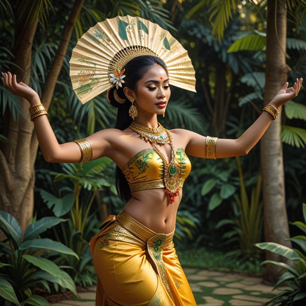 Serene Balinese Dancer in Lush Garden