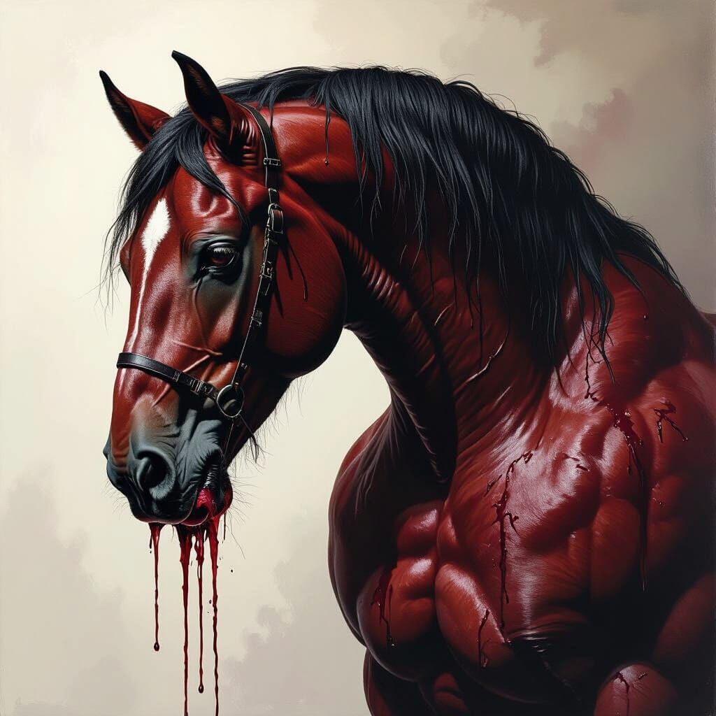 Muscular Horse Drinks Wine in Dark Fantasy Style