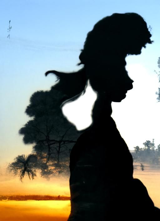 Silhouette of a girl, with Savannah trees