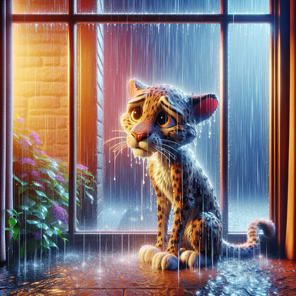 Leopard in the rain