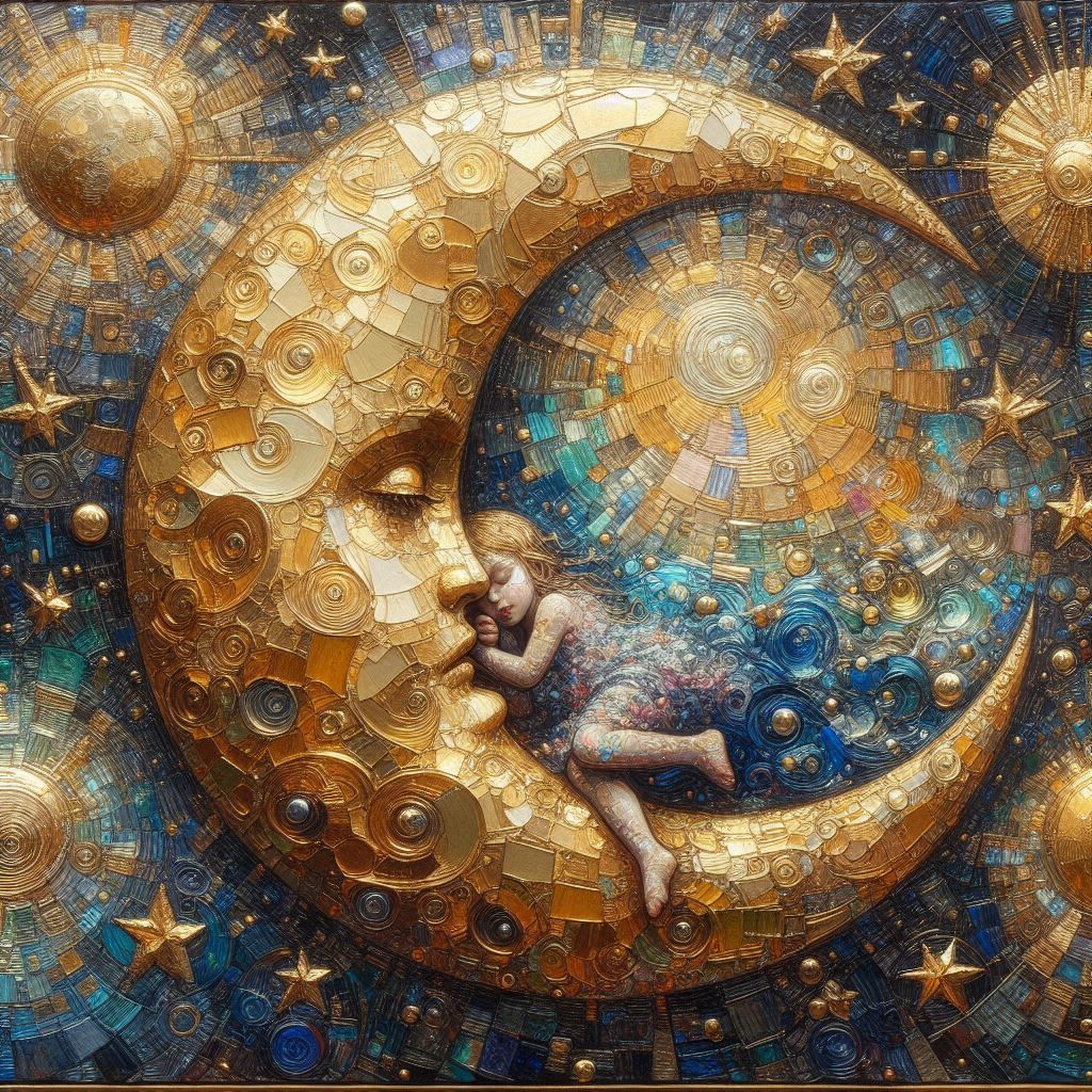 moon with sleeping girl