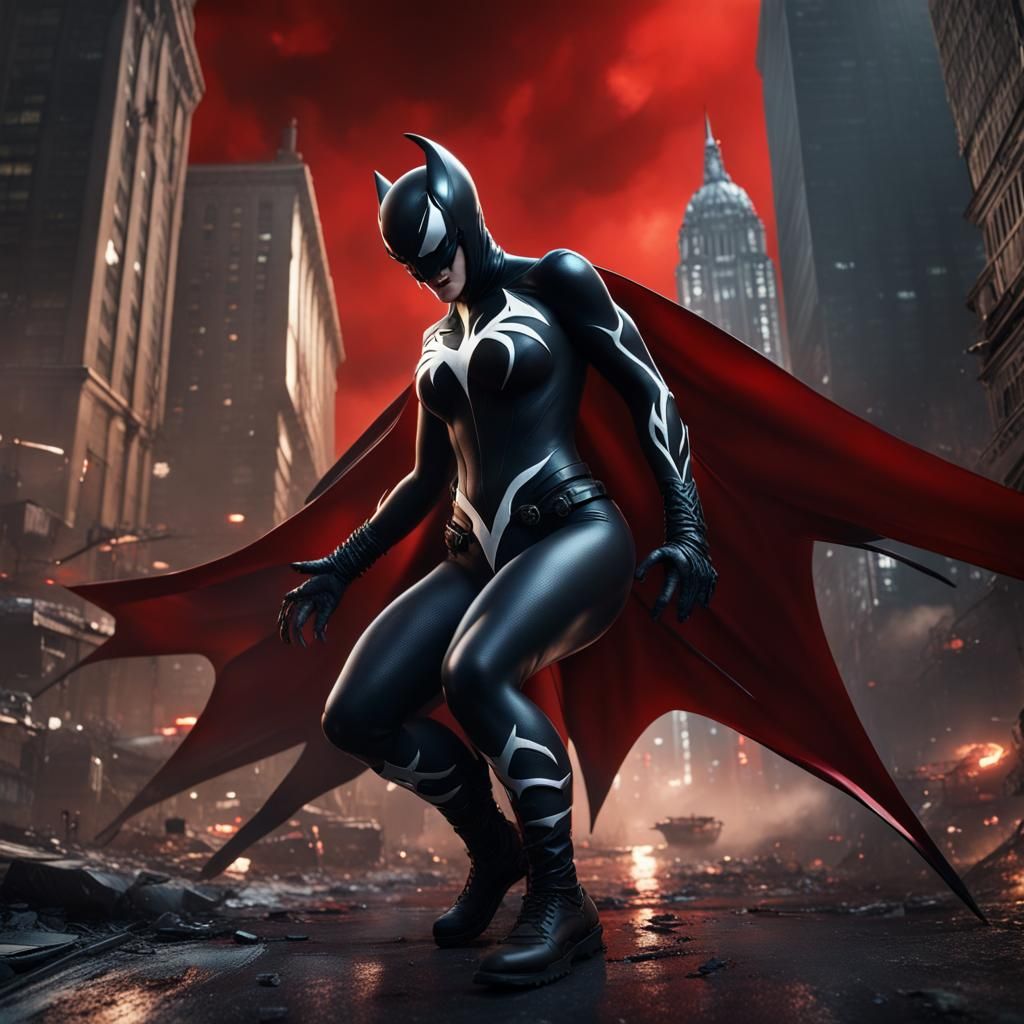 The Venom costume engulfing Batwoman in Gotham City