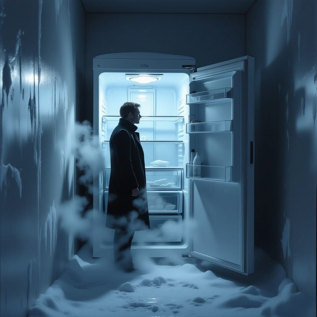 Man Inside Refrigerator Surrealist Style