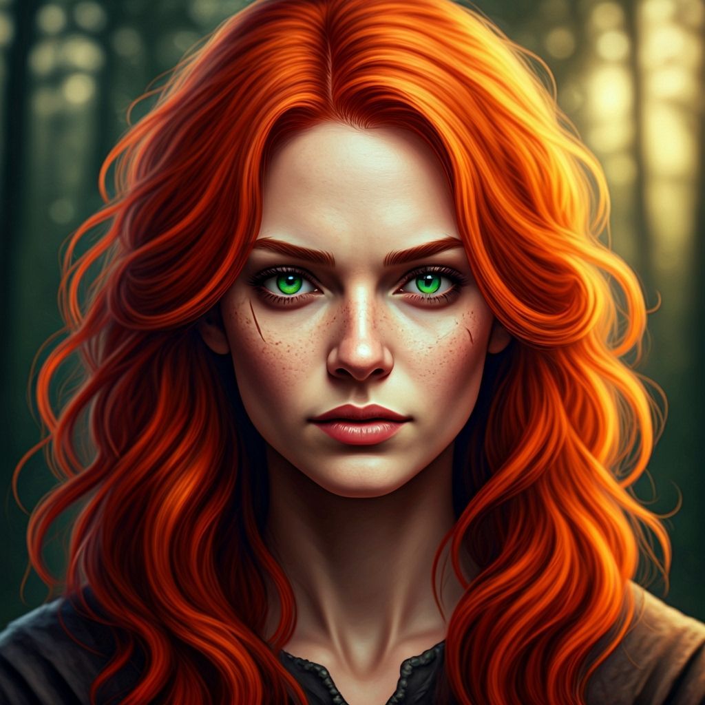 Fiery Redhead Woman in Atmospheric Forest Portrait