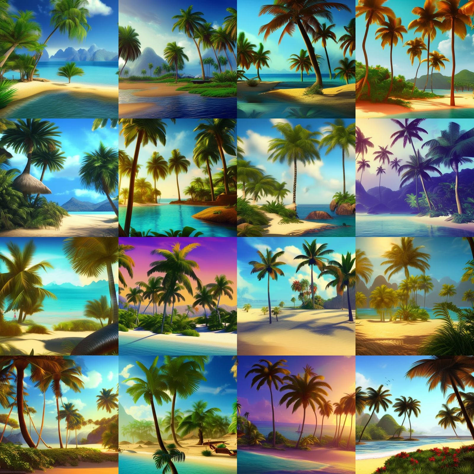 Tropical beach palm trees shaded relaxing landscape