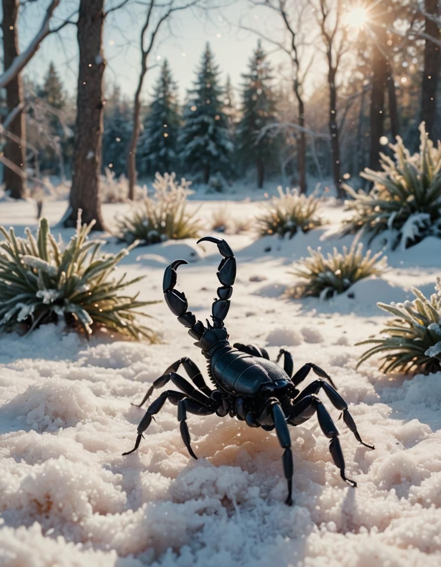 Baby Scorpion's Winter Frolic: A Cinematic Still