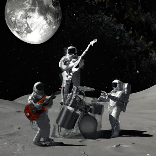 Astronaut Music Band Plays on the Moon: Photograph