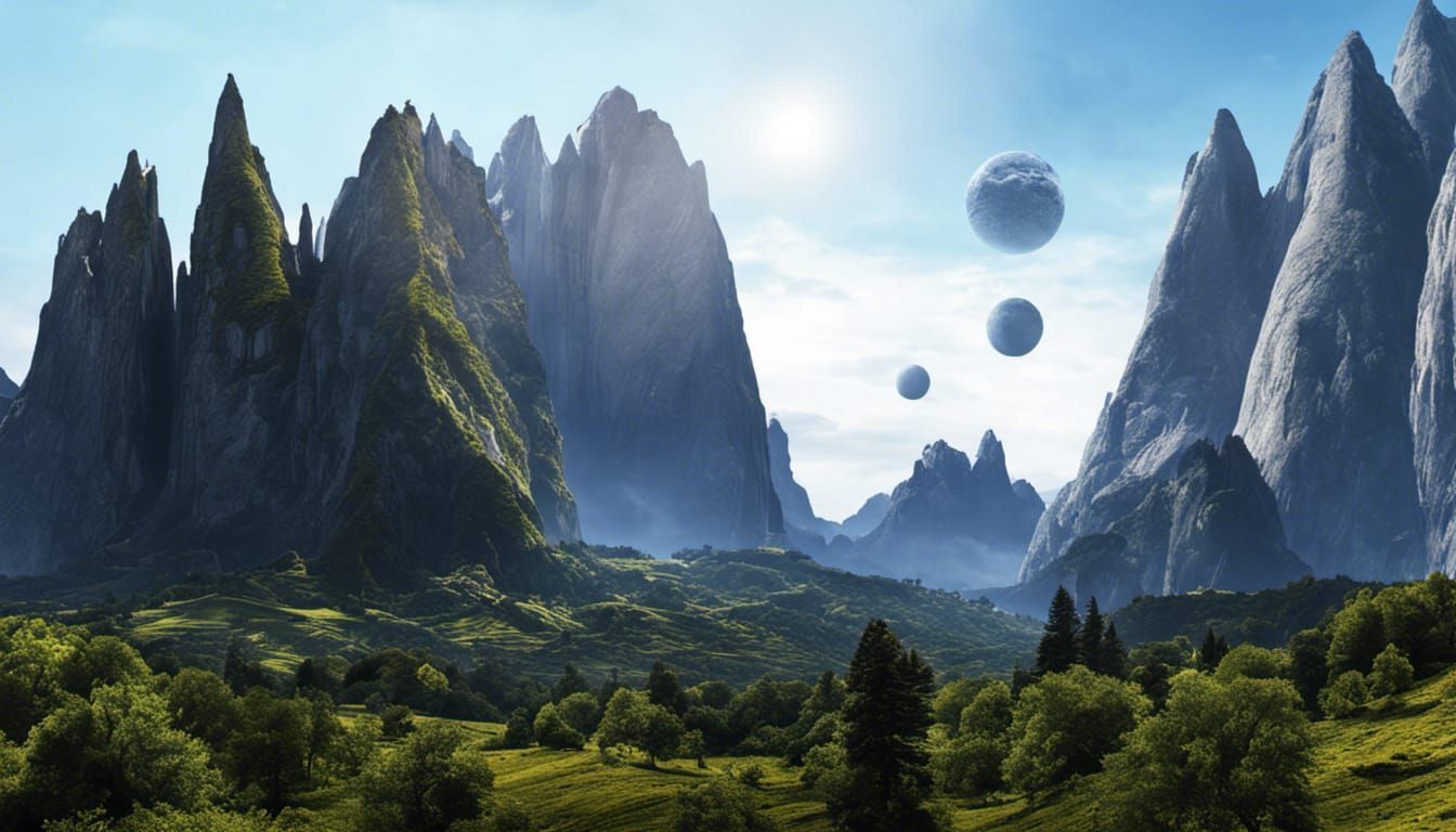Orbs hovering over beautiful valley