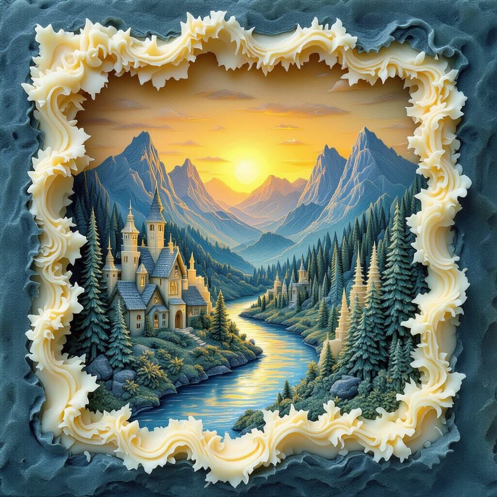 Fantasy Gothic Village Sculpted in Wax