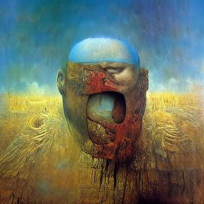 Recursive suffering, screaming cyborg, zdzislaw beksinski