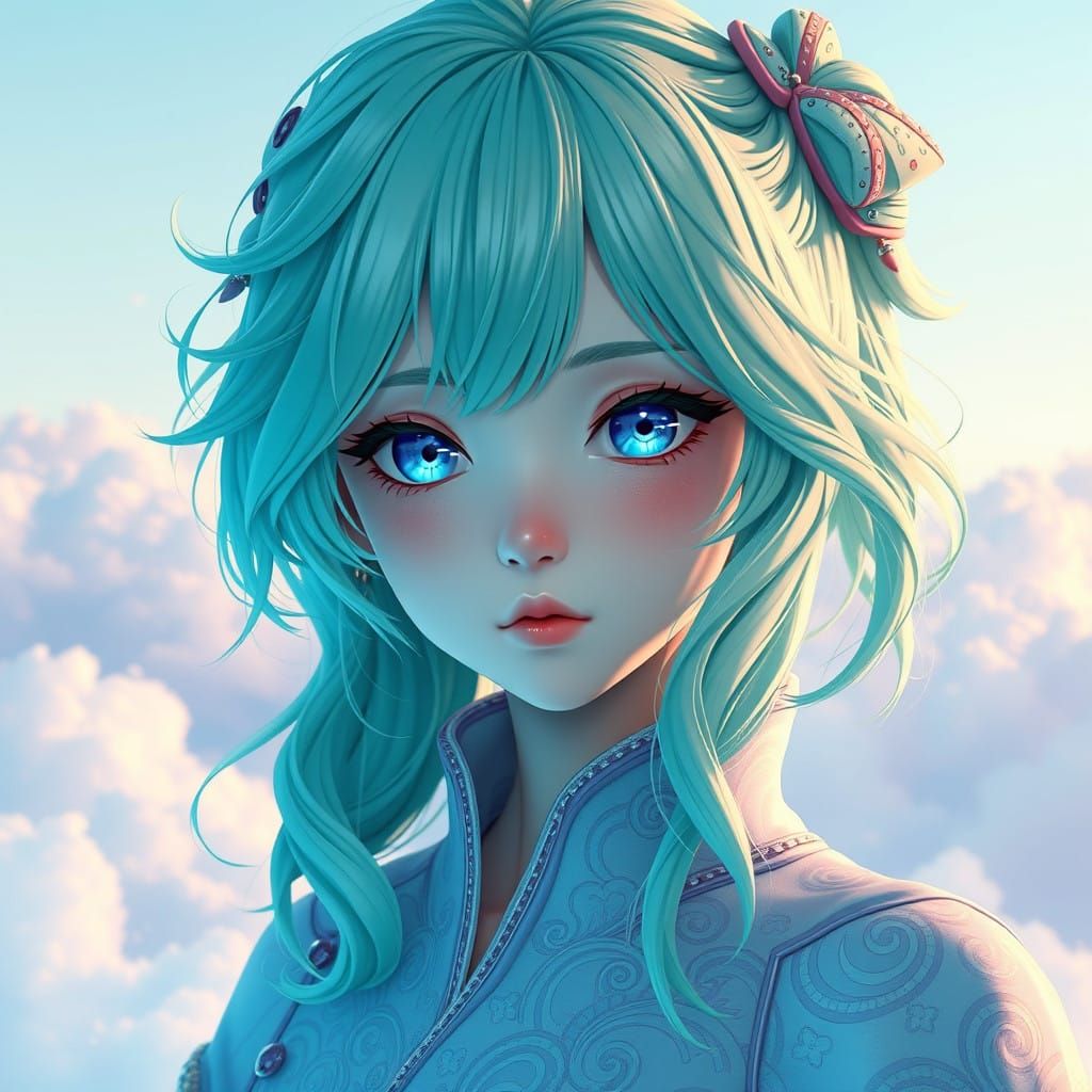 Youthful Girl with Pastel Hair in Cyberpunk Dreamscape
