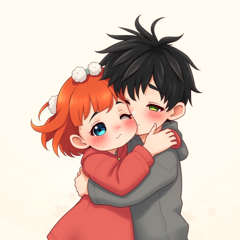Anime-Style Siblings Share a Heartwarming Hug in Pastel Whim...