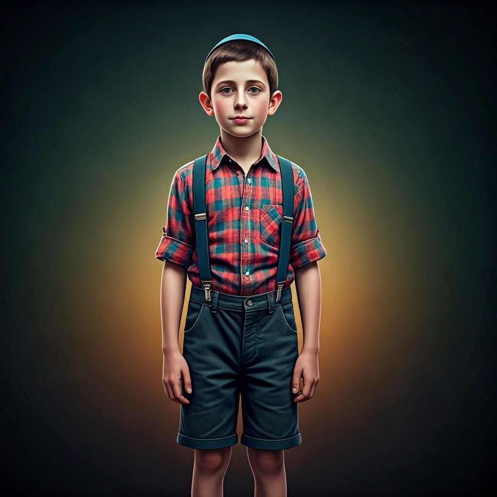 Young Orthodox Jewish Boy in Vibrant Attire, Fantasy-Inspire...