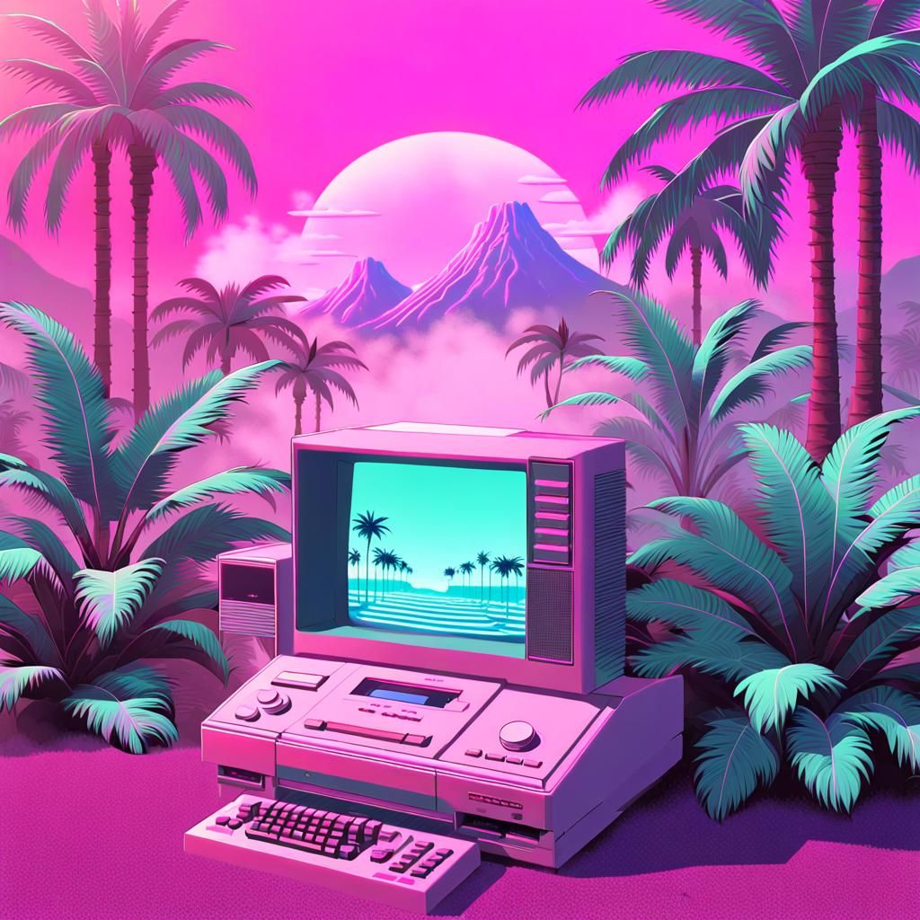 Vaporwave aesthetic, retro technology, vaporwave exotic foliage, 80s ...