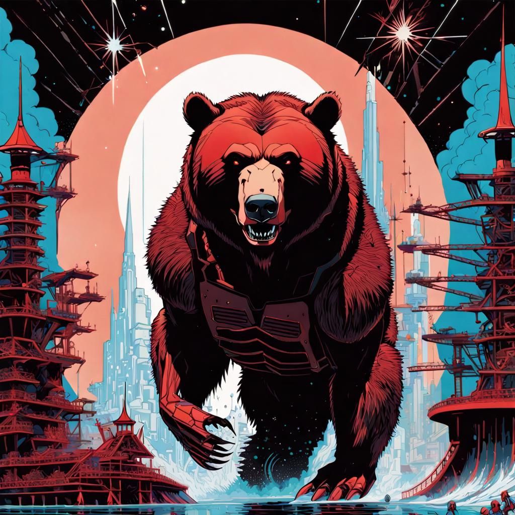 Fierce Dire Bear Water Coaster Theme Park :: 4 Legs, Claws, Half robotic skeleton , intricate facial details :: Incredibly Awesome Spikes an...