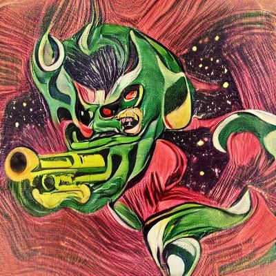 Green Devil, style of jack kirby space