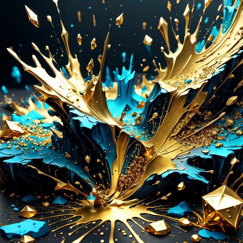 splatter pattern witg  gold crystal , glitters,