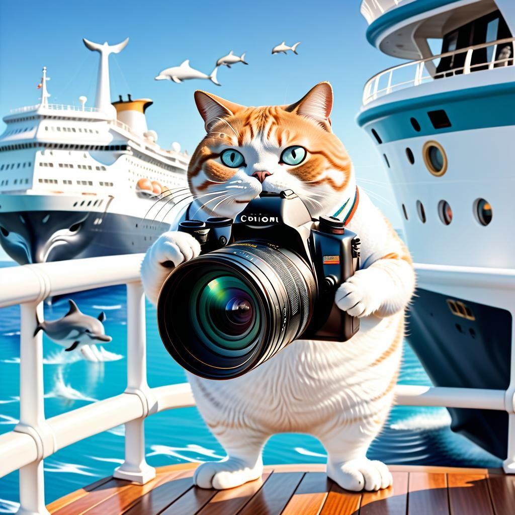 Whimsical folk art image of a street cat  photographer