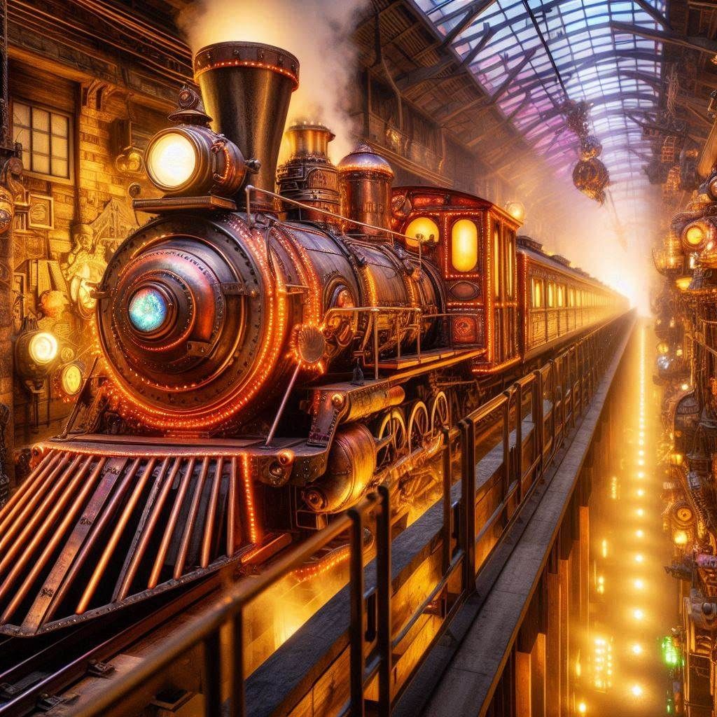 Steampunk Train in a Japanese Station  by @Fiona Etkin 1974 