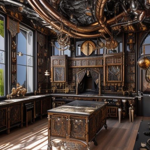 Gothic Kitchen Design Midjourney Prompt - Create Your Own Haunted