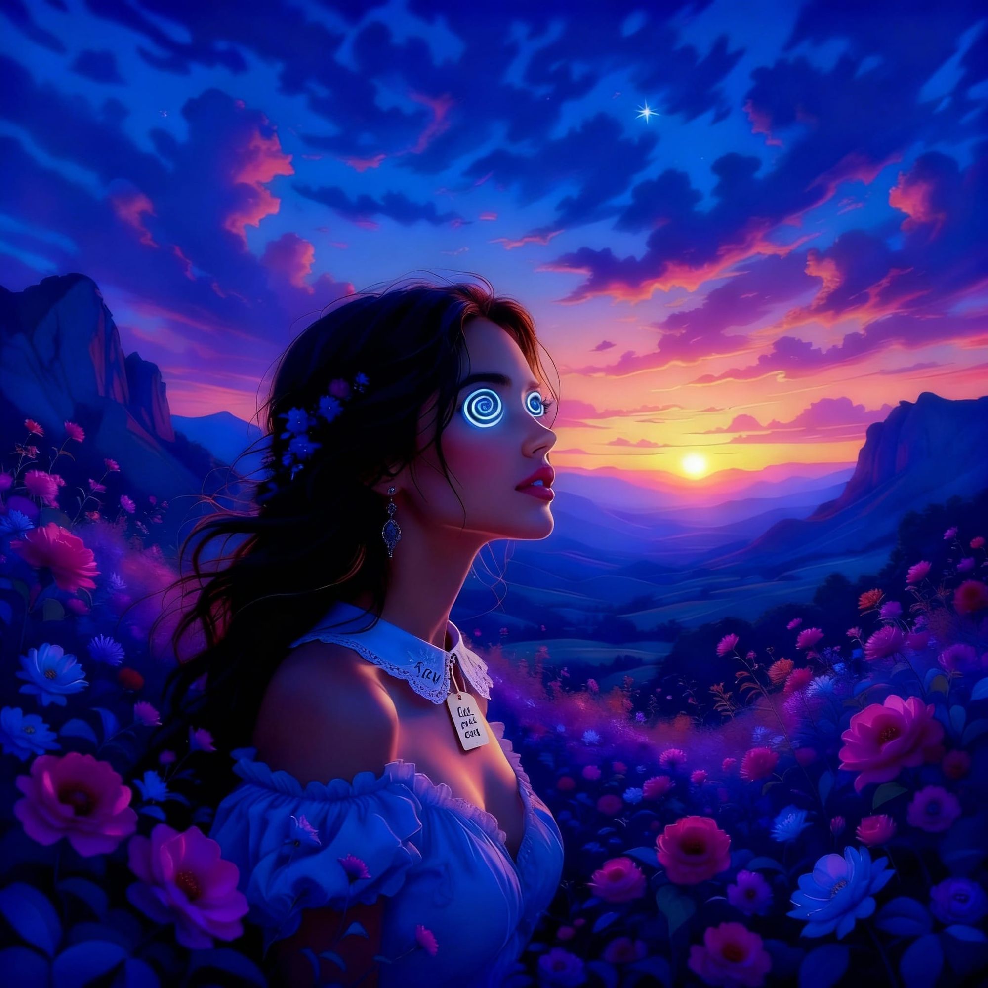 Landscape with a stunning lady hypnotized 