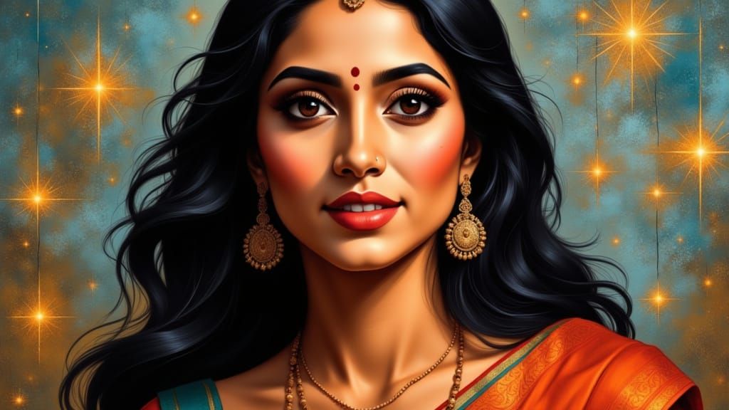 Indian Woman Portrait in Fusion Style