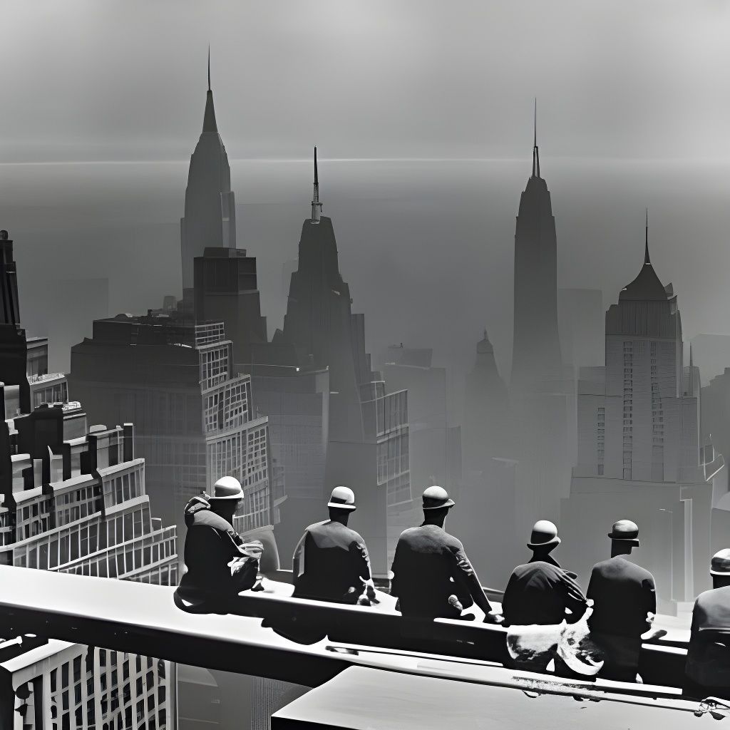 Vintage photograph of the lunch break of construction workers building skyscrapers in early 1900's NYC    by @Tommy2timez 