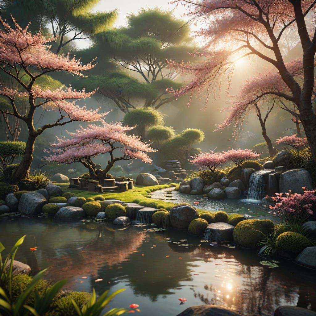 Serene Zen Garden at Sunrise