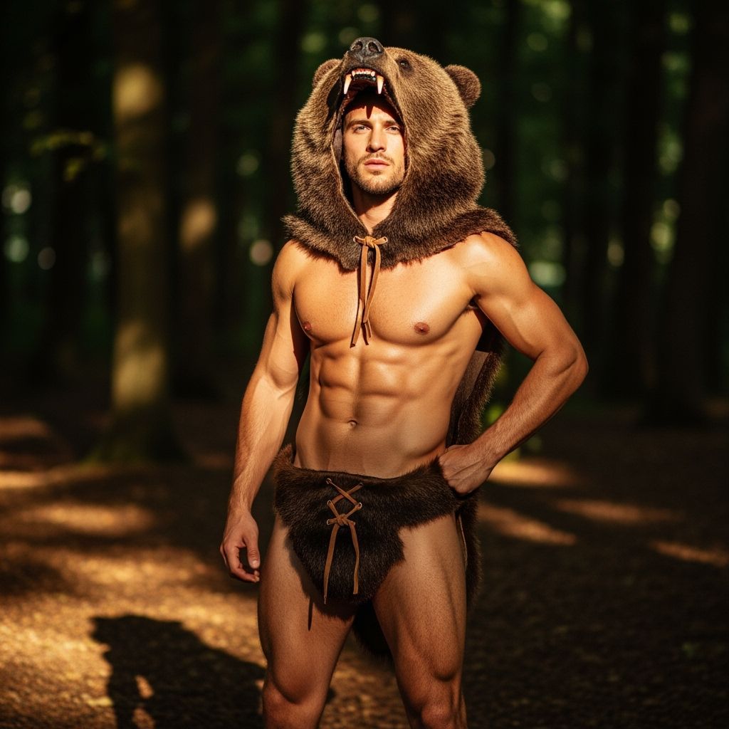 Wearing only his bear-necessities