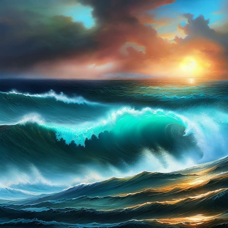 Sunset waves - AI Generated Artwork - NightCafe Creator